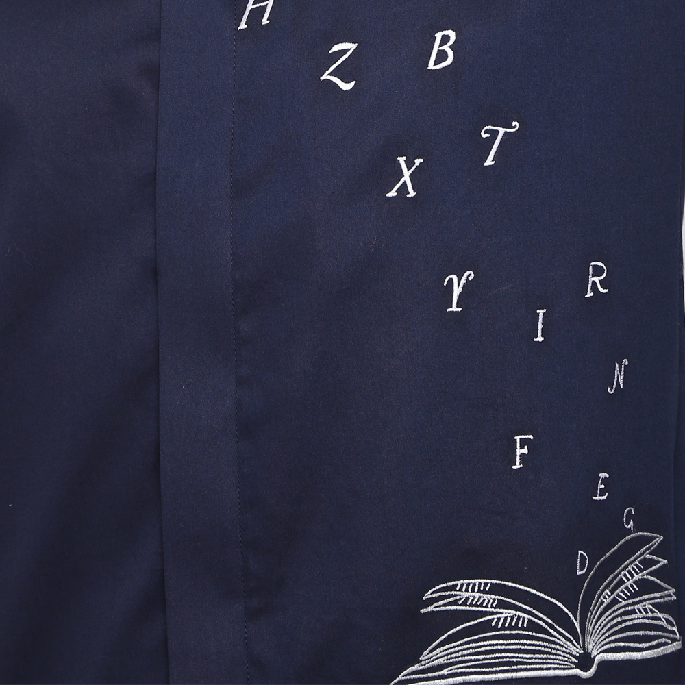 Navy Blue long-sleeved evening shirt with alphabet embroidery