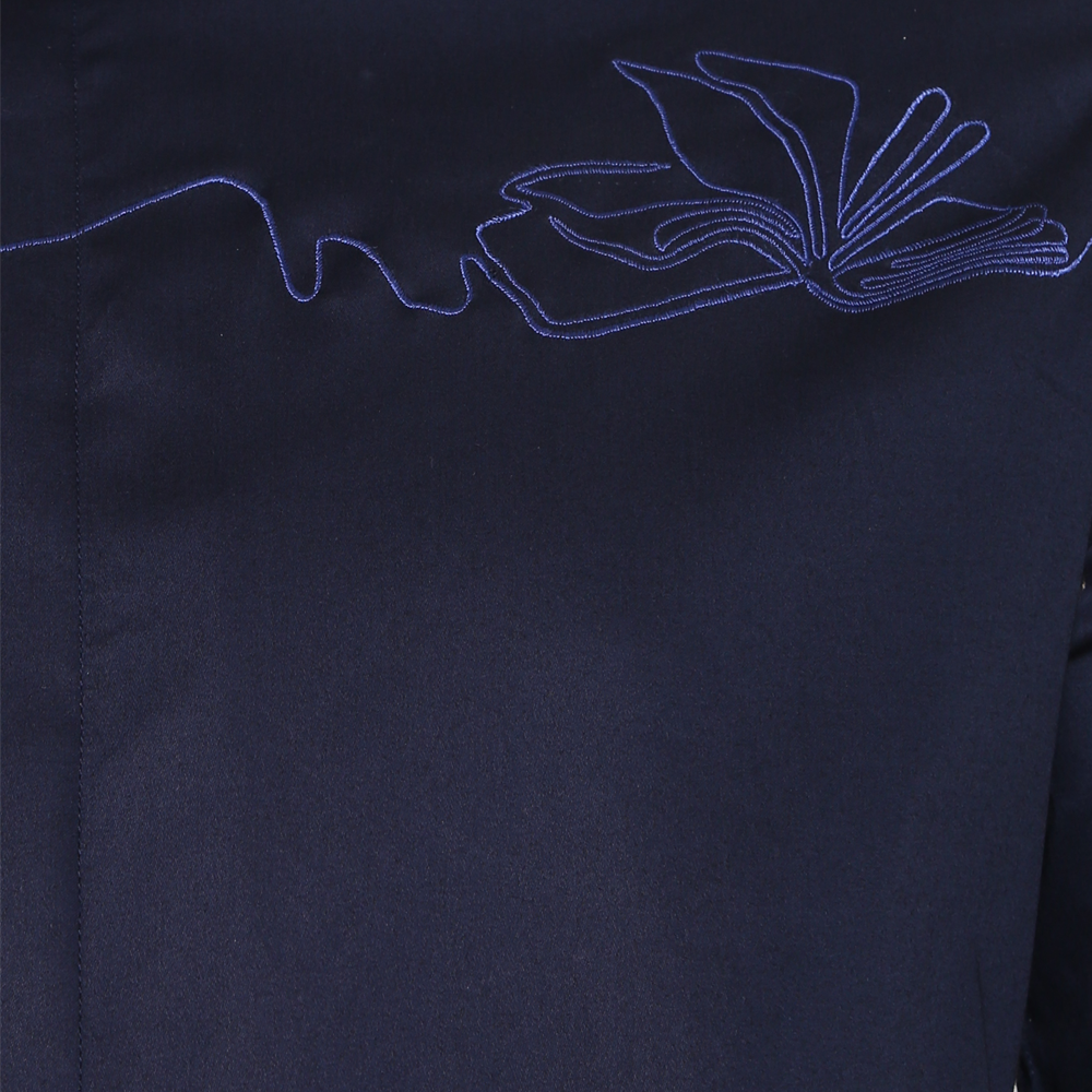 Navy Blue long-sleeved evening shirt with book embroidery