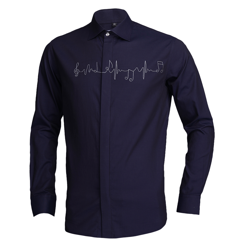 Navy Blue long-sleeved shirt detailed with embroidered musical notes