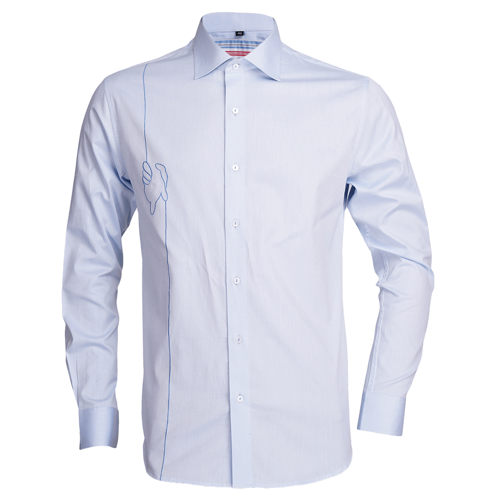 Sky Blue long-sleeved shirt with embroidery symbolising unity