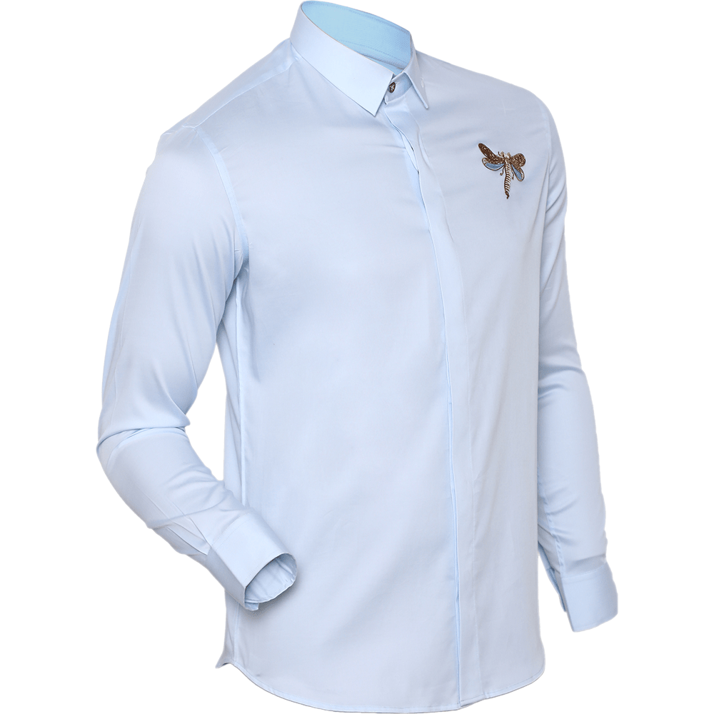 Sky Blue long-sleeved shirt with Dragonfly hand embroidery
