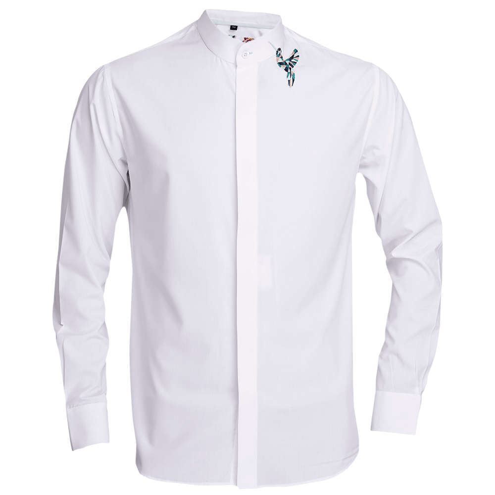 White long-sleeved shirt with Hummingbird embroidered motif