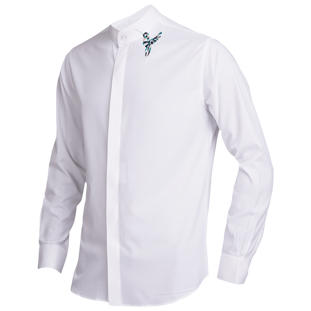White long-sleeved shirt with Hummingbird embroidered motif