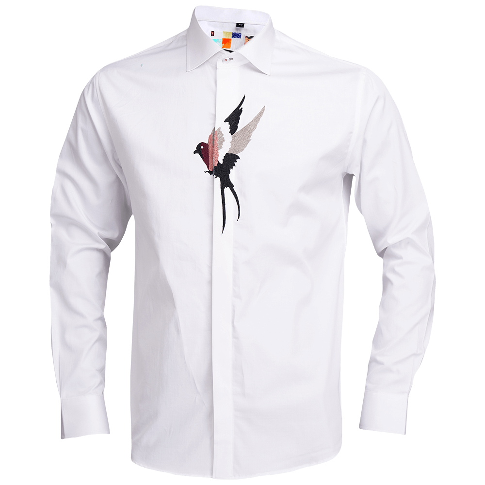 White long-sleeved shirt with Bird embroidered motif