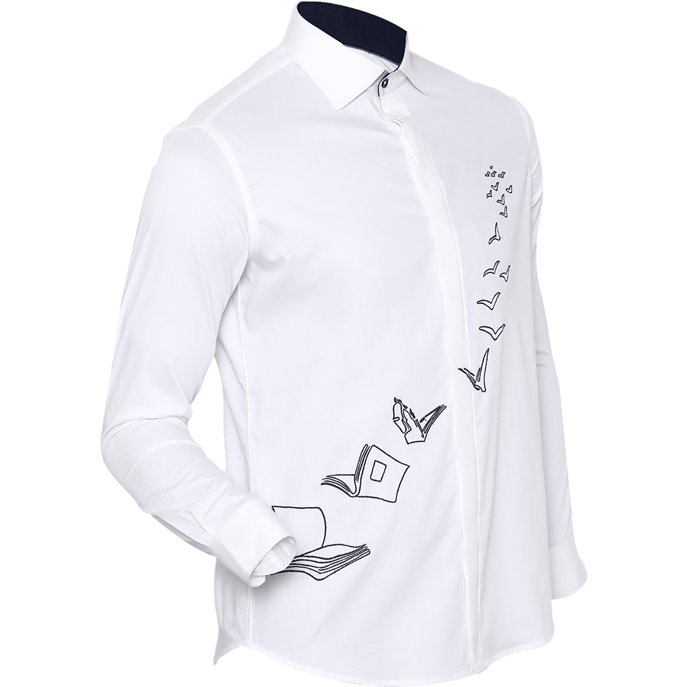 White long-sleeved shirt with books embroidery