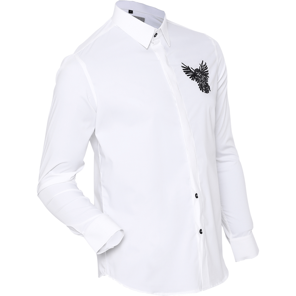 White long-sleeved shirt with Eagle embroidered motif