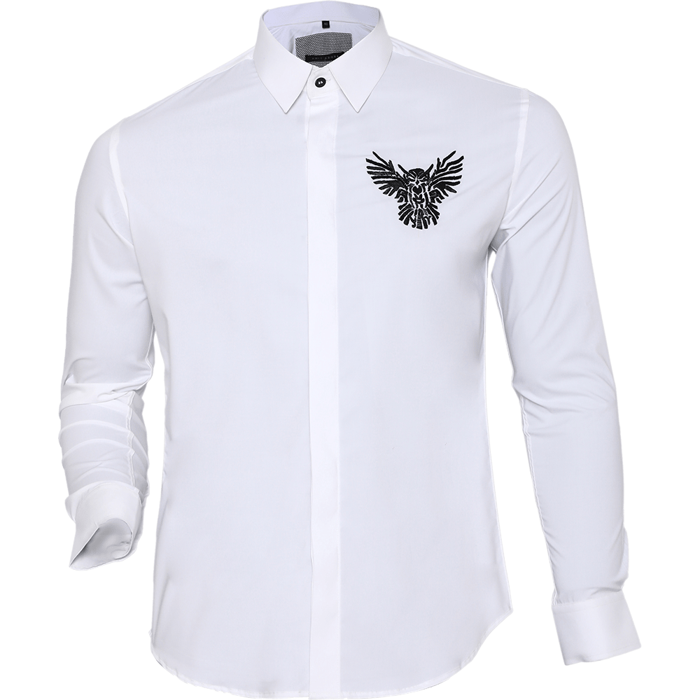 White long-sleeved shirt with Eagle embroidered motif