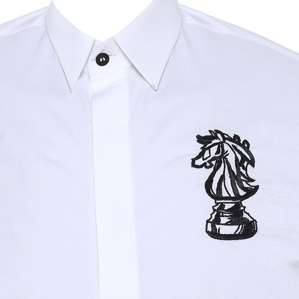 White long-sleeved shirt with Horse embroidered motif
