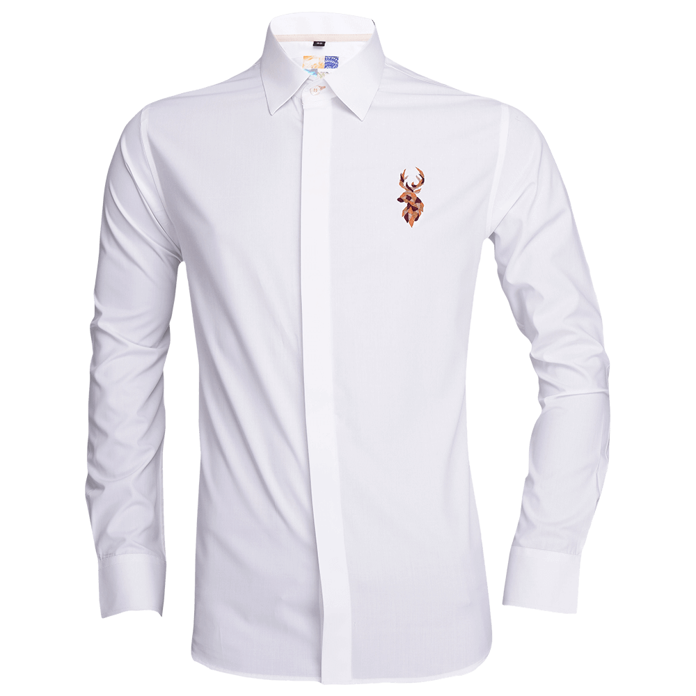 White long-sleeved shirt with Reindeer embroidered motif
